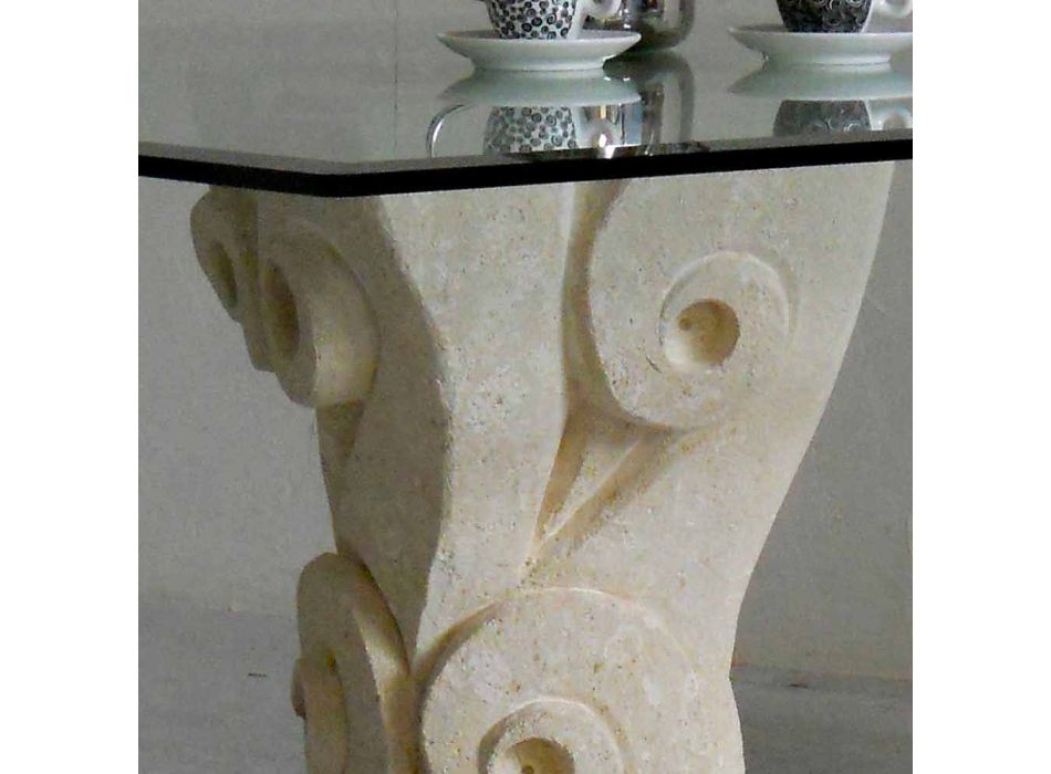 mesa de comedor de piedra con diseño de tapa de cristal Giasone viadurini