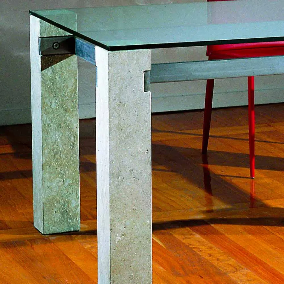 piedra y vidrio mesa de comedor moderno diseño EBEA viadurini