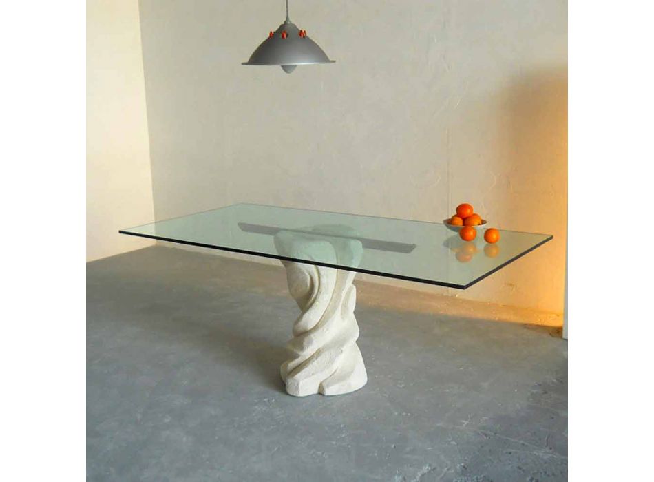 piedra y vidrio mesa de comedor moderno diseño de Urano viadurini