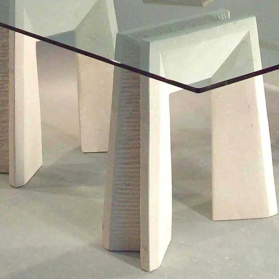mesa de comedor de piedra y cristal diseño moderno Arianna viadurini