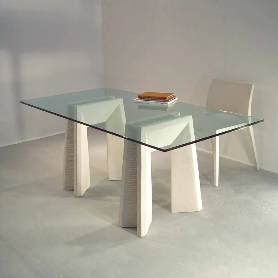 mesa de comedor de piedra y cristal diseño moderno Arianna viadurini