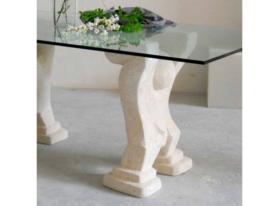 mesa de comedor de piedra y cristal de diseño moderno de la medusa viadurini
