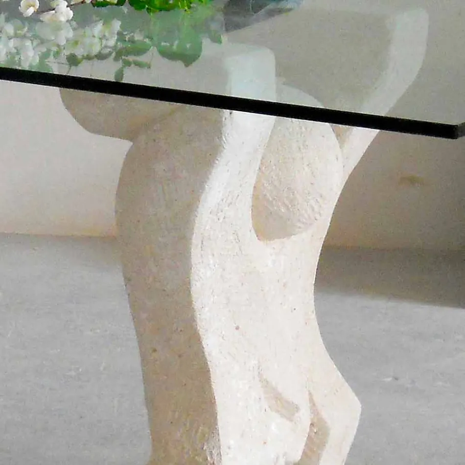 mesa de comedor de piedra y cristal de diseño moderno de la medusa viadurini