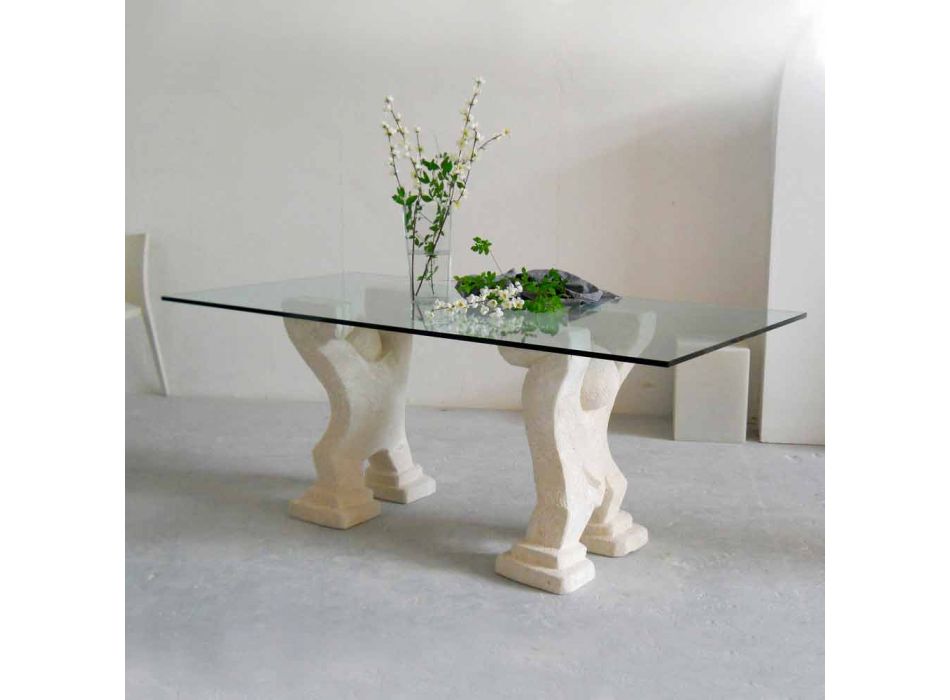 mesa de comedor de piedra y cristal de diseño moderno de la medusa viadurini