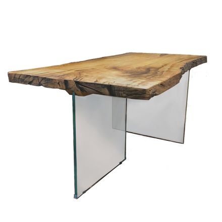 Mesa de comedor en roble secular y base de cristal Made in Italy - Dite viadurini
