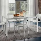 Mesa de comedor en vidrio blanco y metal pintado Made in Italy - Broche viadurini