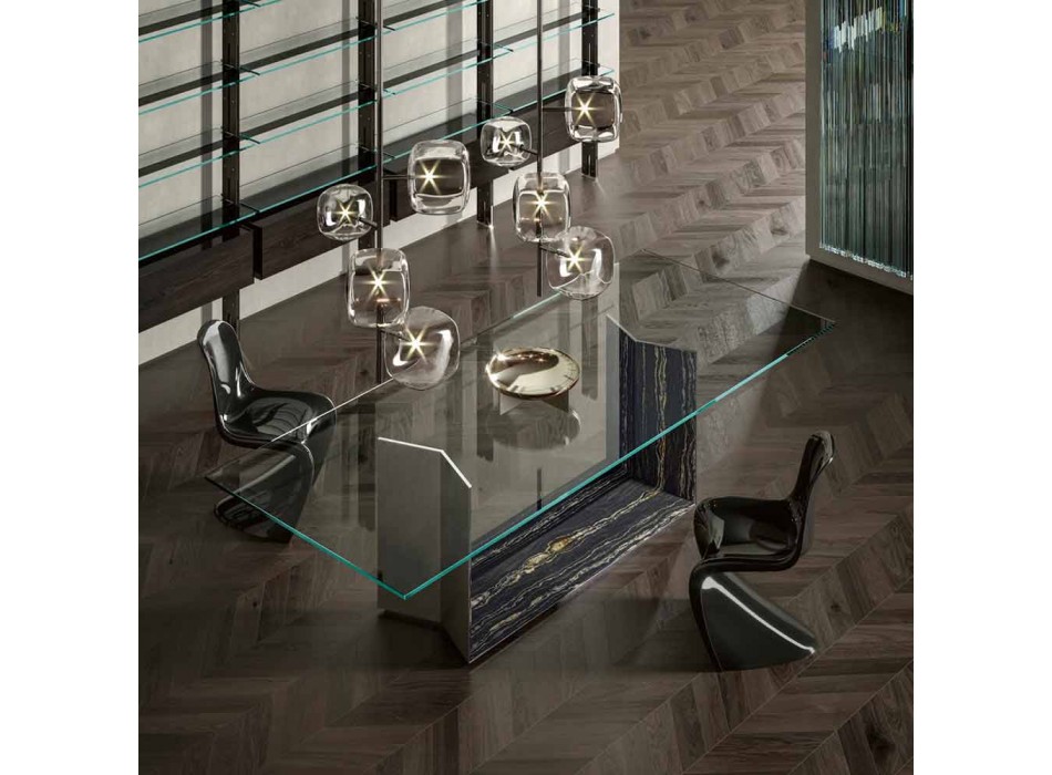 Mesa de comedor de vidrio con base de metal y mármol Made in Italy - Minera viadurini