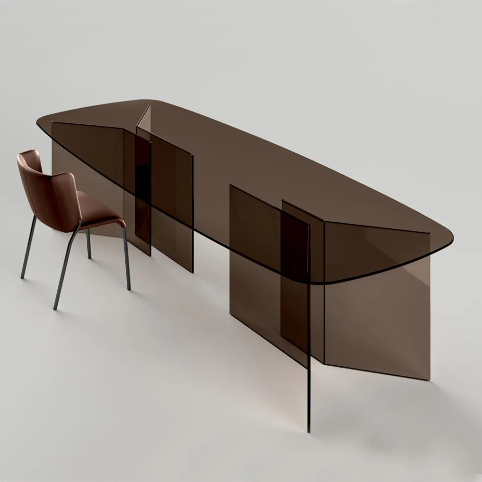 Mesa de comedor de vidrio con tapa rectangular Made in Italy - Charles viadurini