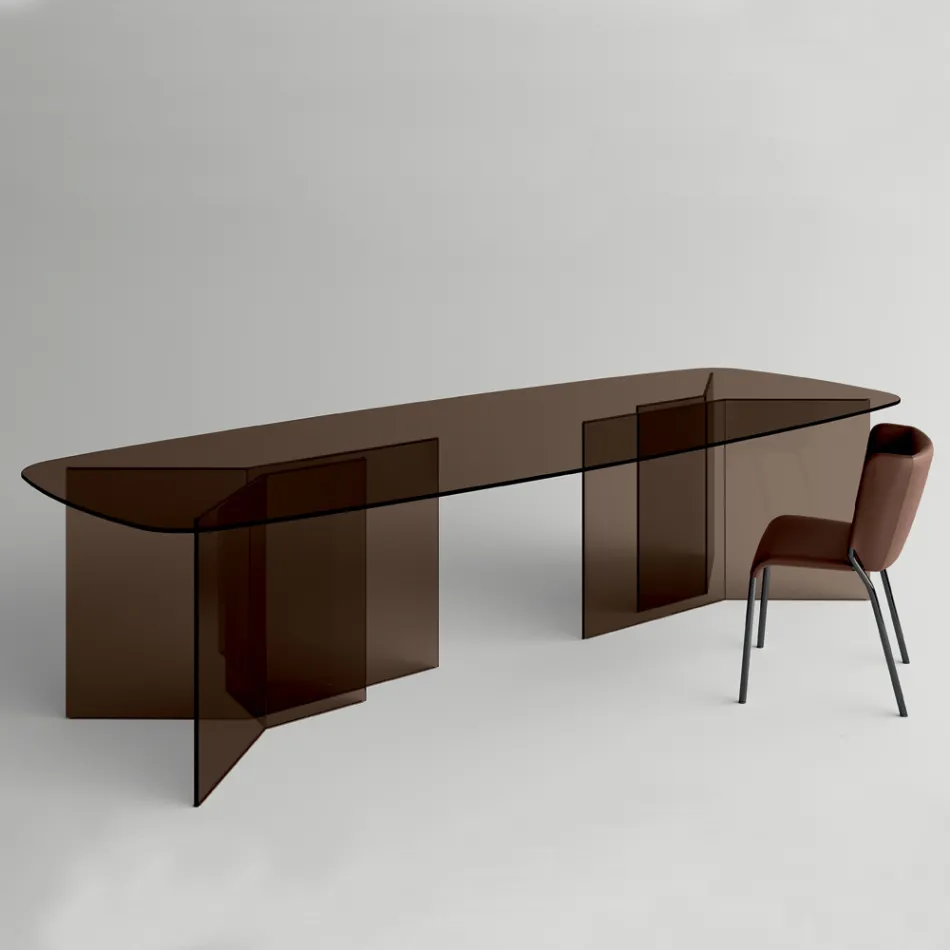 Mesa de comedor de vidrio con tapa rectangular Made in Italy - Charles viadurini