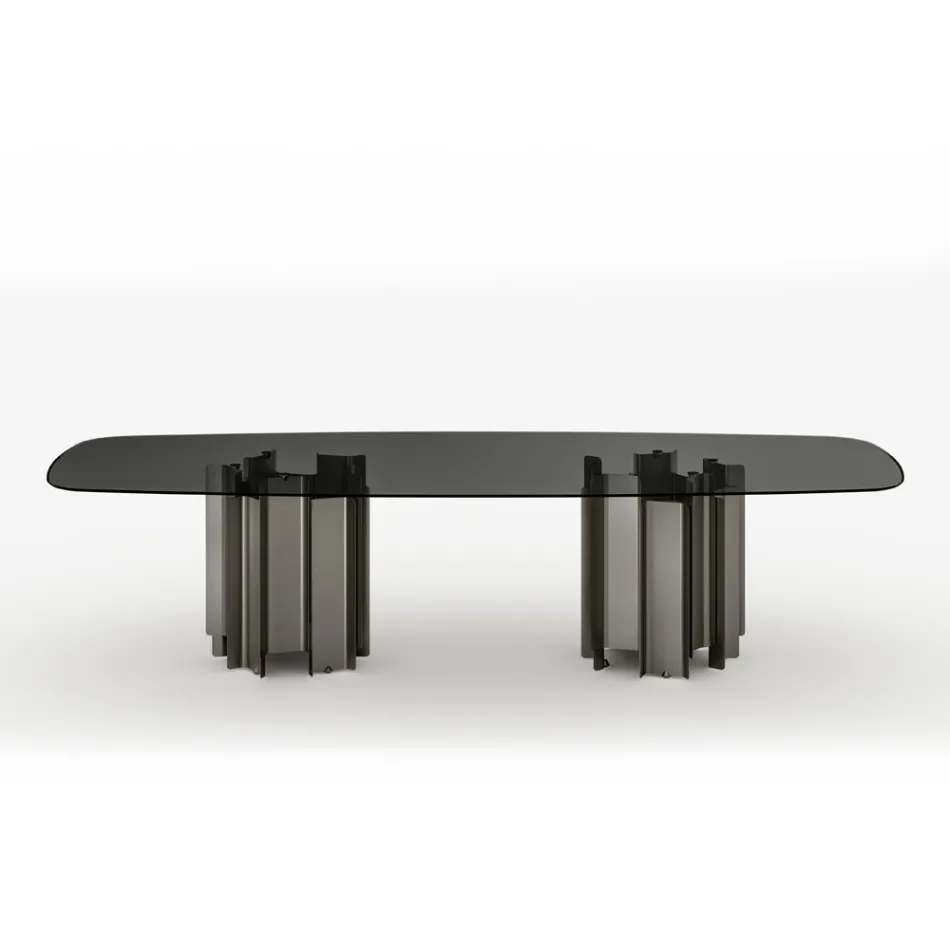 Mesa de comedor moderna de cristal y metal fabricada en Italia - Duna viadurini