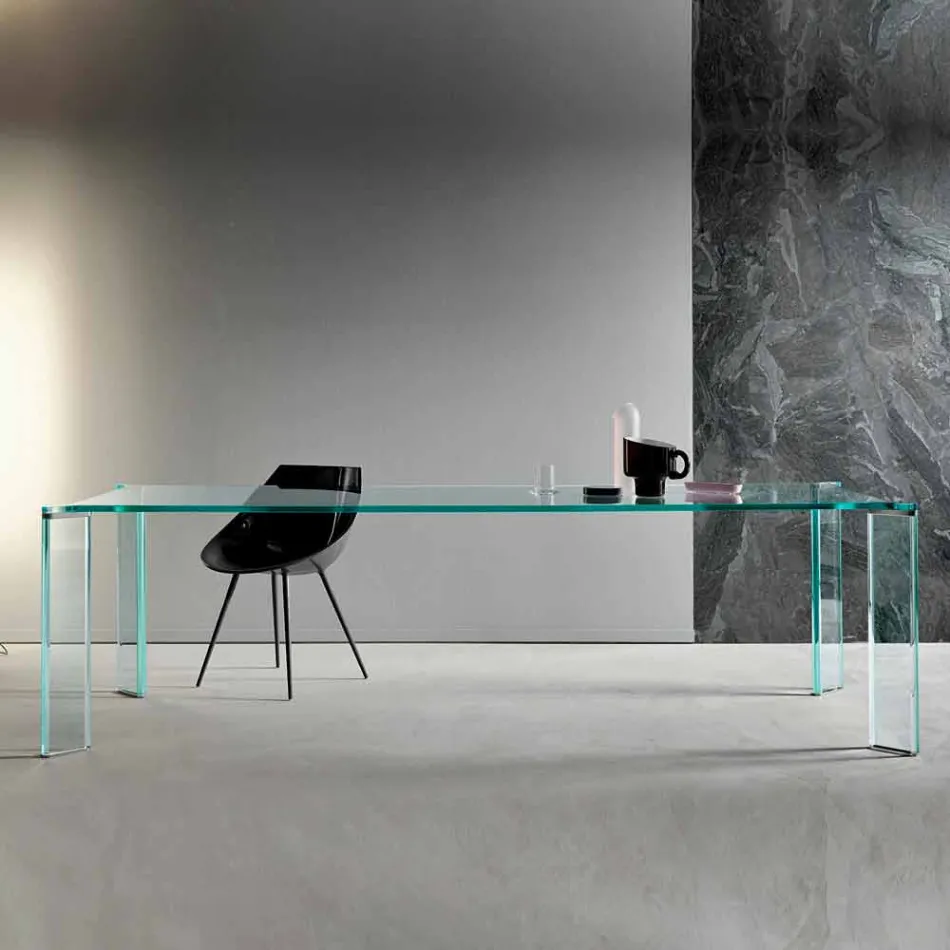 Mesa de comedor en cristal extraclaro diseño de lujo 4 dimensiones - Kuduro viadurini