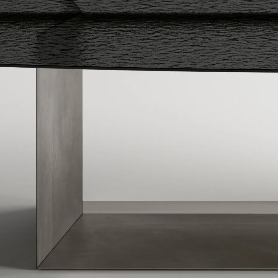 Mesa de comedor de diseño Made in Italy en vidrio fusionado en bronce o ahumado - Moro viadurini