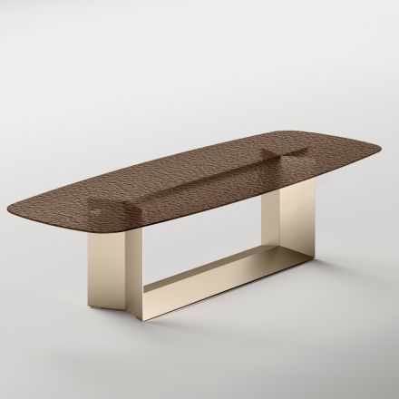 Mesa de comedor de diseño Made in Italy en vidrio fusionado en bronce o ahumado - Moro viadurini