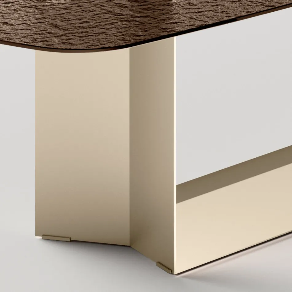 Mesa de comedor de diseño Made in Italy en vidrio fusionado en color bronce o ahumado - Moro viadurini