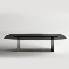 Mesa de comedor de diseño Made in Italy en vidrio fusionado en bronce o ahumado - Moro viadurini