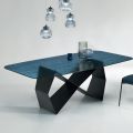 Mesa de comedor en vidrio martillado y metal negro Made in Italy - Mirco