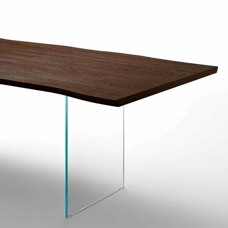 Moderna mesa de comedor de madera 100x200cm con las piernas de vidrio flora viadurini