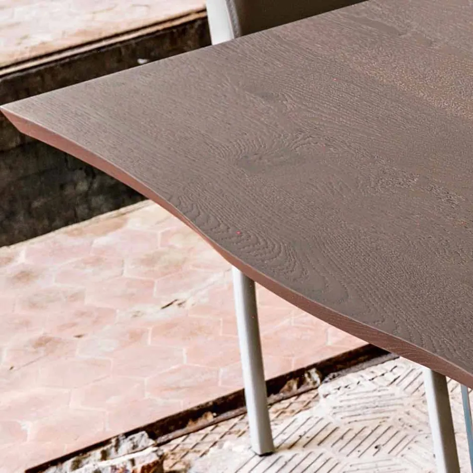Moderna mesa de comedor de madera 100x200cm con las piernas de vidrio flora viadurini