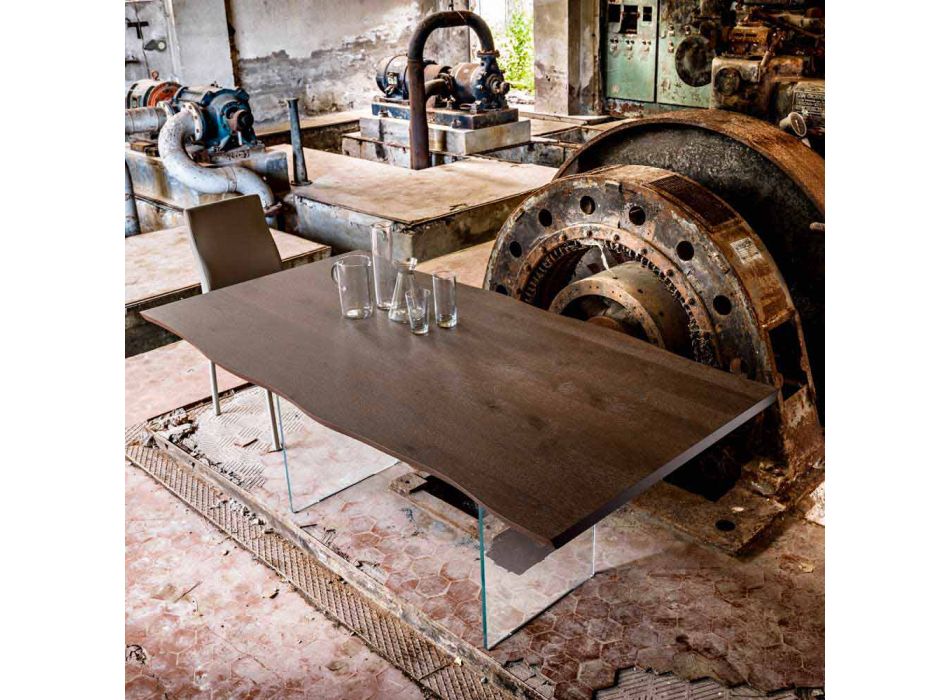 Moderna mesa de comedor de madera 100x200cm con las piernas de vidrio flora viadurini
