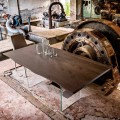 Mesa de comedor moderna 100x200cm en madera con patas de cristal Flora