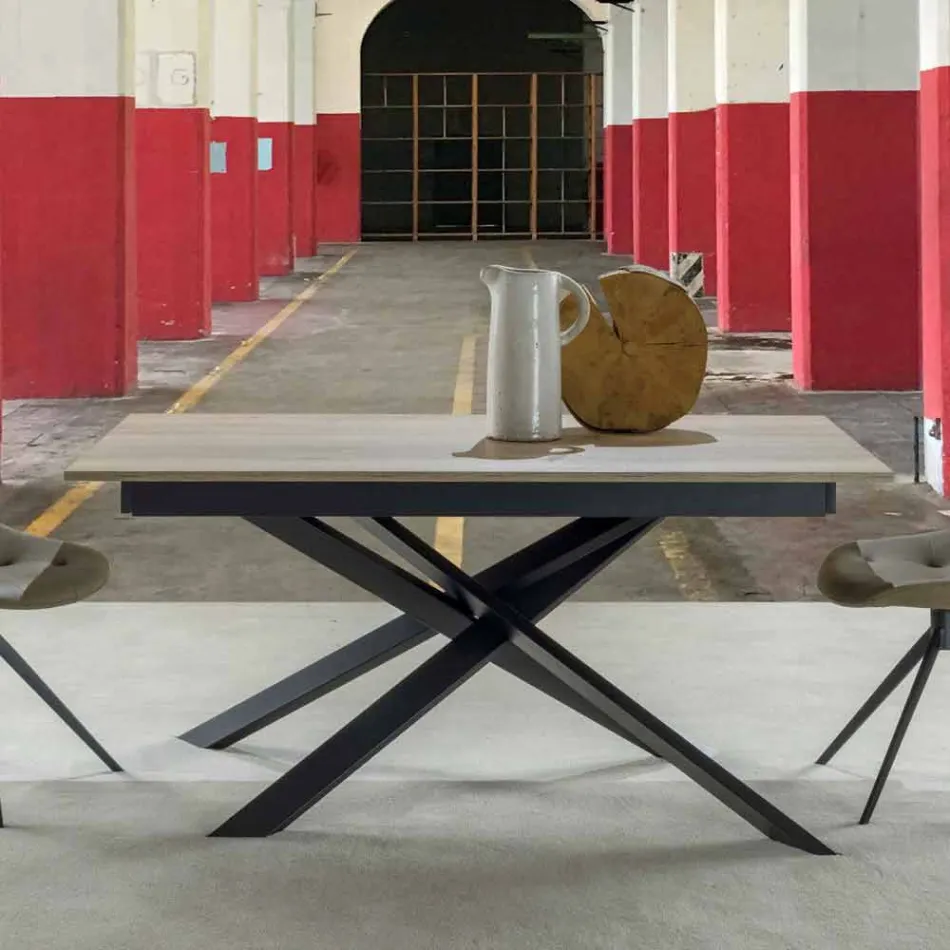 Mesa de comedor extensible y moderna, piso laminado - Marliana viadurini