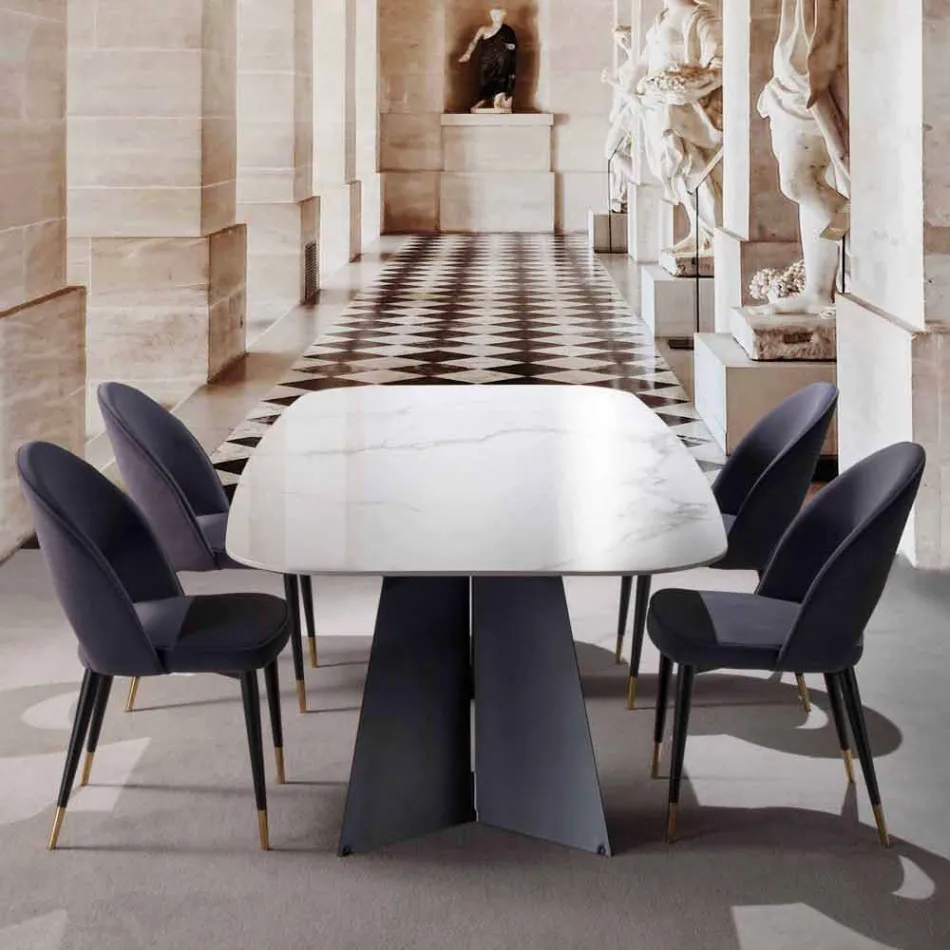 Mesa de comedor moderna con tapa de gres porcelánico - Meduno viadurini