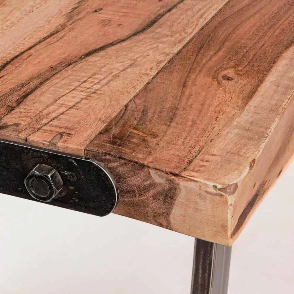 Mesa de comedor moderna en madera de acacia y acero Homemotion - Bingo viadurini
