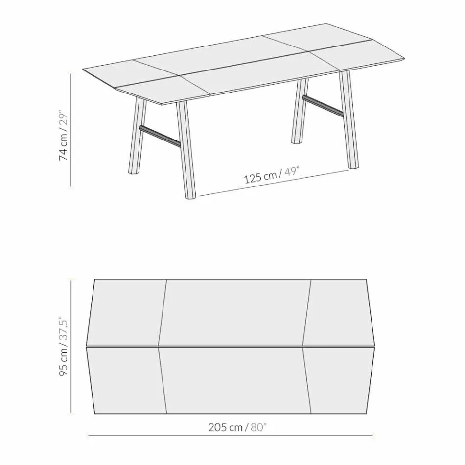 Mesa de comedor moderna de madera de fresno con detalles negros o dorados - Andria viadurini