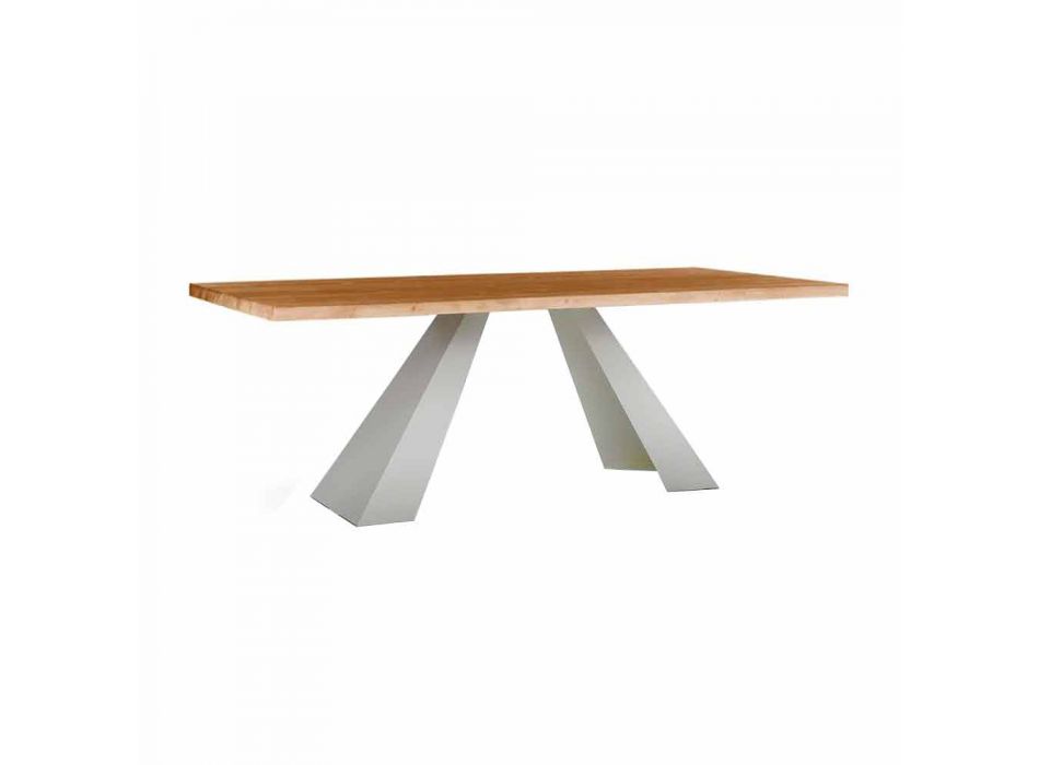 Mesa de comedor moderna en madera y metal lacado en blanco Made in Italy - Miuca viadurini