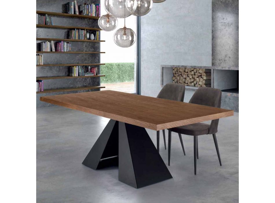 Mesa de comedor moderna en madera chapada y acero hecho en Italia - dálmata viadurini