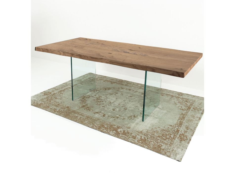 Mesa de comedor moderna en madera chapada y vidrio Made in Italy - Strappo viadurini