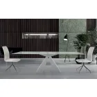 Mesa de comedor moderna en vidrio y acero blanco Made in Italy - Dálmata viadurini