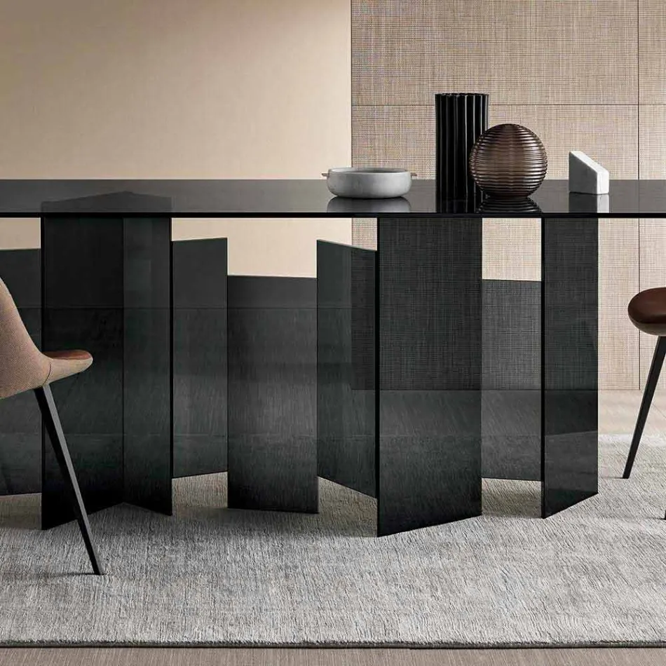 Mesa de comedor moderna en vidrio extralight o ahumado Made in Italy - Random viadurini