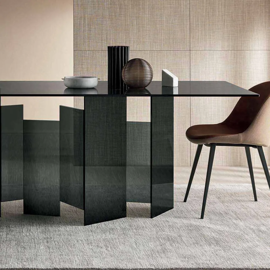 Mesa de comedor moderna en vidrio extralight o ahumado Made in Italy - Random viadurini