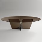Mesa de comedor ovalada con tapa y base de vidrio Made in Italy - Tiseo viadurini