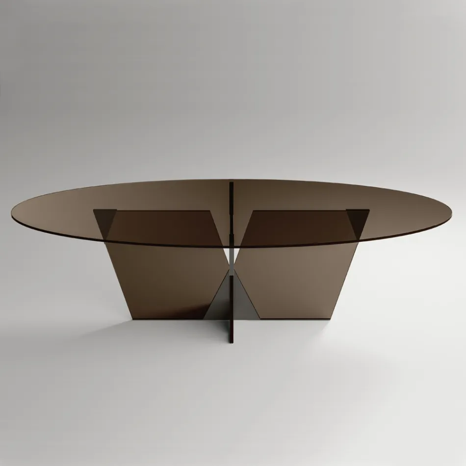 Mesa de comedor ovalada con tapa y base de vidrio Made in Italy - Tiseo viadurini
