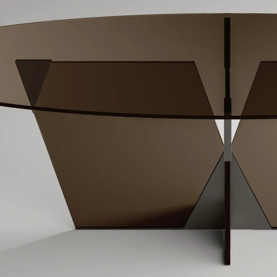 Mesa de comedor ovalada con tapa y base de vidrio Made in Italy - Tiseo viadurini