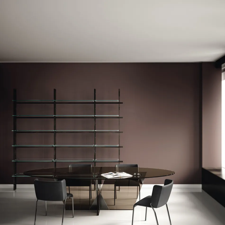 Mesa de comedor ovalada con tapa y base de vidrio Made in Italy - Tiseo viadurini