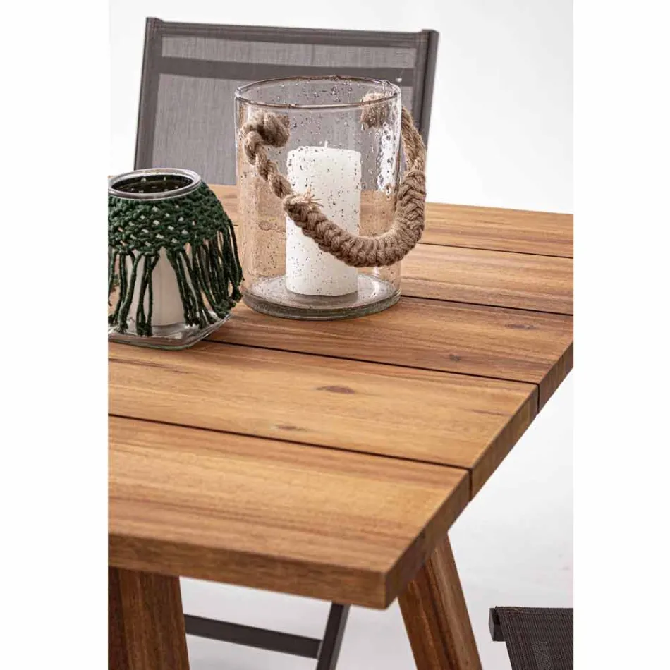 Mesa de comedor al aire libre en acabado de aceite de madera de acacia - Leonard viadurini