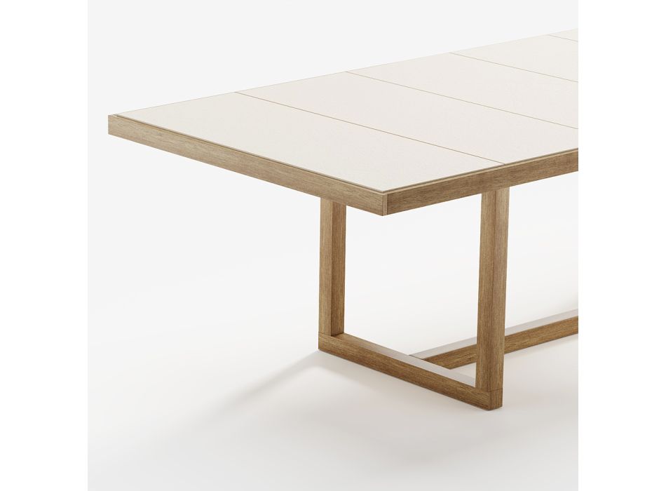 Mesa de comedor de jardín en madera de iroko y gres Made in Italy - Bresson viadurini