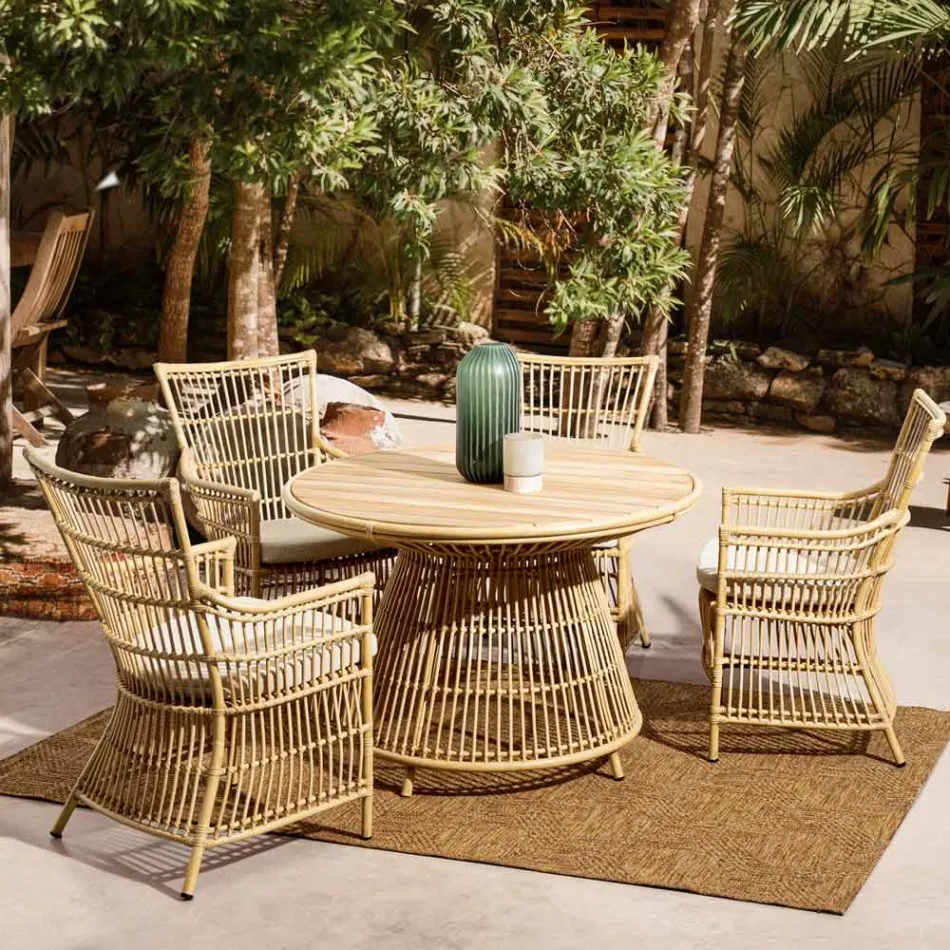 Mesa de comedor de jardín en aluminio y tapa de teca-Svlk - Matter viadurini