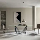 Mesa de comedor con tapa de cristal y base de cuerdas de metal 2 tamaños - Alariko viadurini