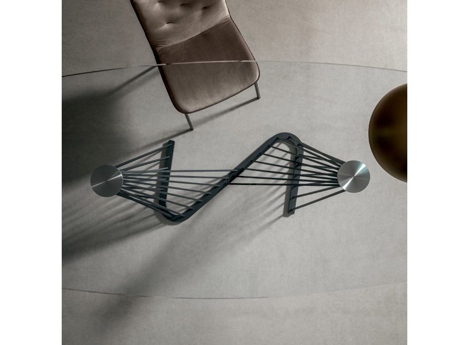 Mesa de comedor con tapa de cristal y base de cuerdas de metal 2 tamaños - Alariko viadurini