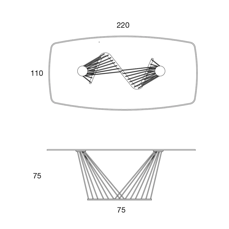 Mesa de comedor con tapa de cristal y base de cuerdas de metal 2 tamaños - Alariko viadurini