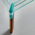 Mesa de comedor de vidrio y base de madera maciza Made in Italy - Presino viadurini