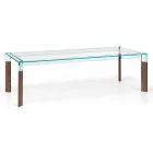 Mesa de comedor de vidrio y base de madera maciza Made in Italy - Presino viadurini