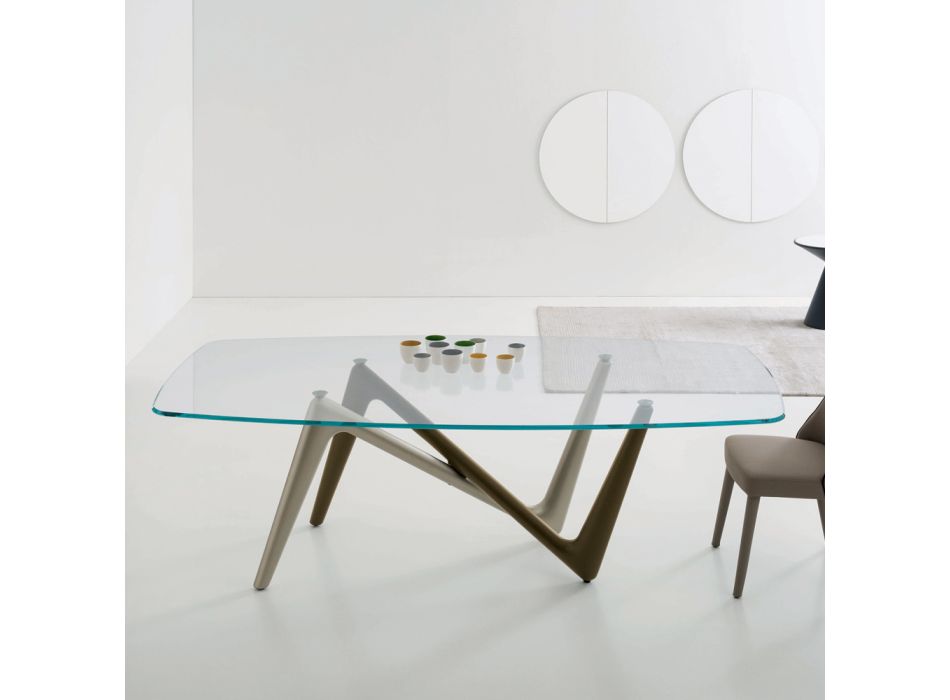 Mesa de comedor con tapa de vidrio y patas de poliuretano 2 tamaños - Stalto viadurini
