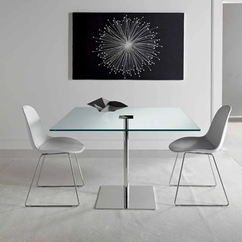 Mesa de comedor cuadrada en vidrio extraligero y metal Made in Italy - Dolce viadurini