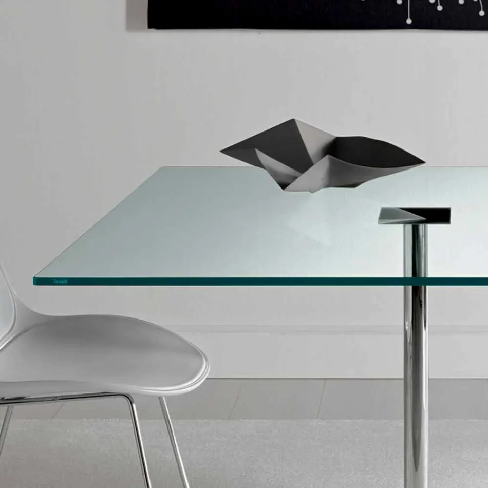 Mesa de comedor cuadrada en vidrio extraligero y metal Made in Italy - Dolce viadurini