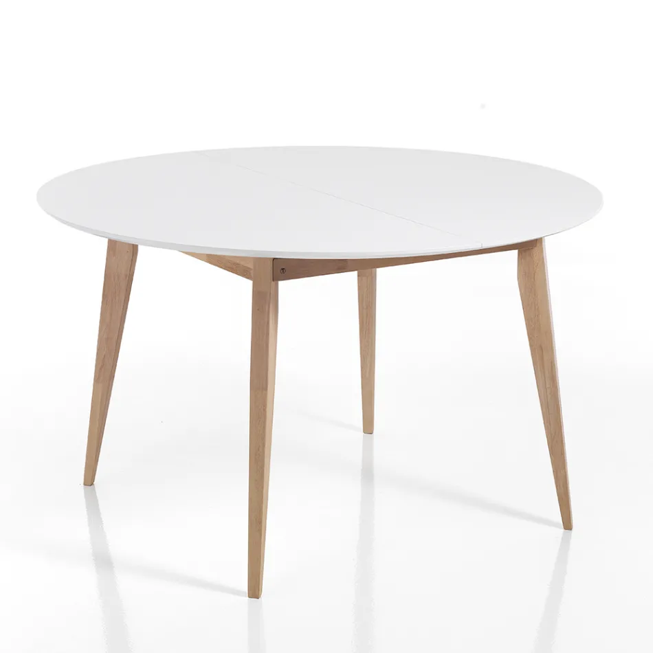 Mesa de comedor redonda extensible hasta 160 cm en mdf y madera - Ciacco viadurini